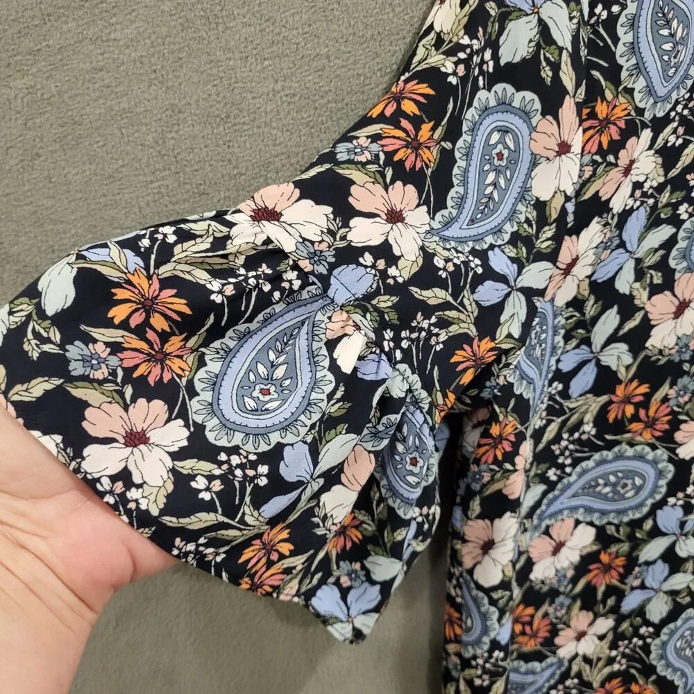 Loft Short Ruffle Sleeve Tunic Shirt Women's Size Medium Floral‎ Paisley Boho